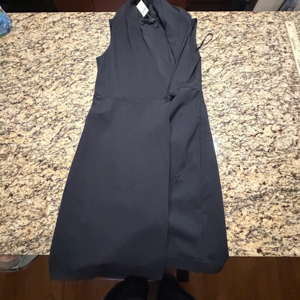 NEW Ann Taylor Black Sleeveless Wrap Dress Shawl Collar Midi Size 10 ws